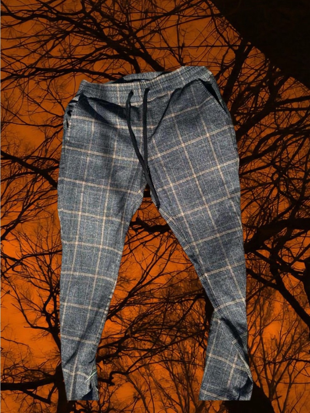 Woman Blue Plaid Drawstring Pants